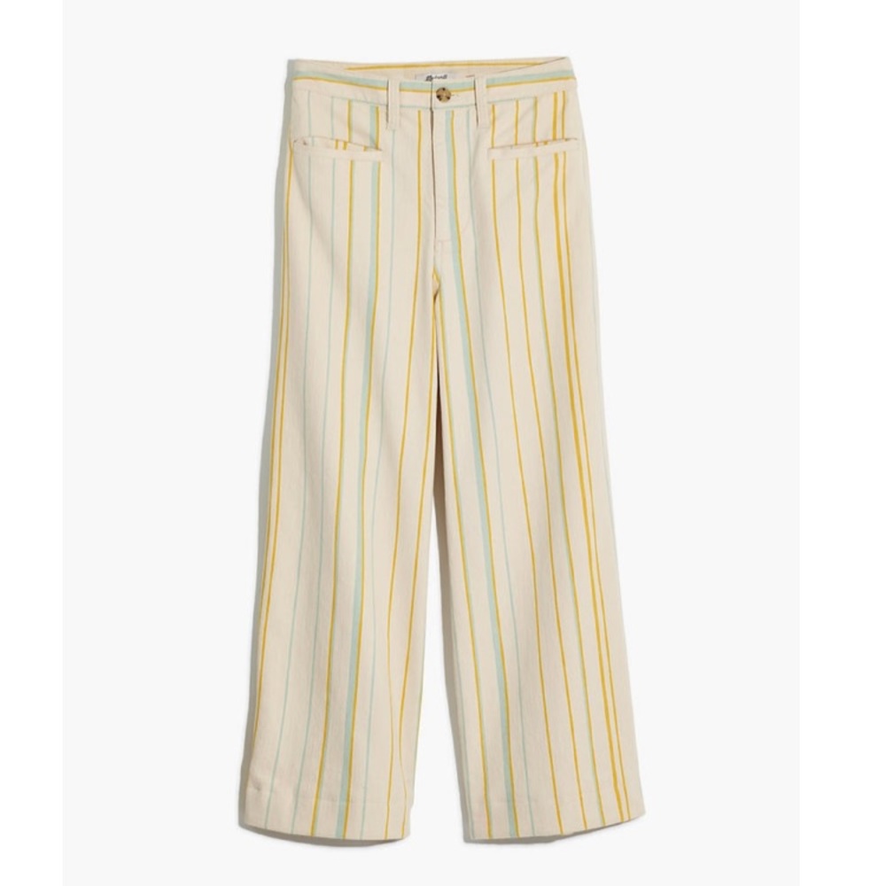 Madewell Cream Wide-Leg Stripe Pants with Yellow & Light Blue Stripes
